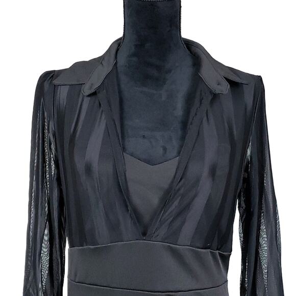 NWT XL Pinstripe Long Sleeve Black Dress - Picture 3 of 7